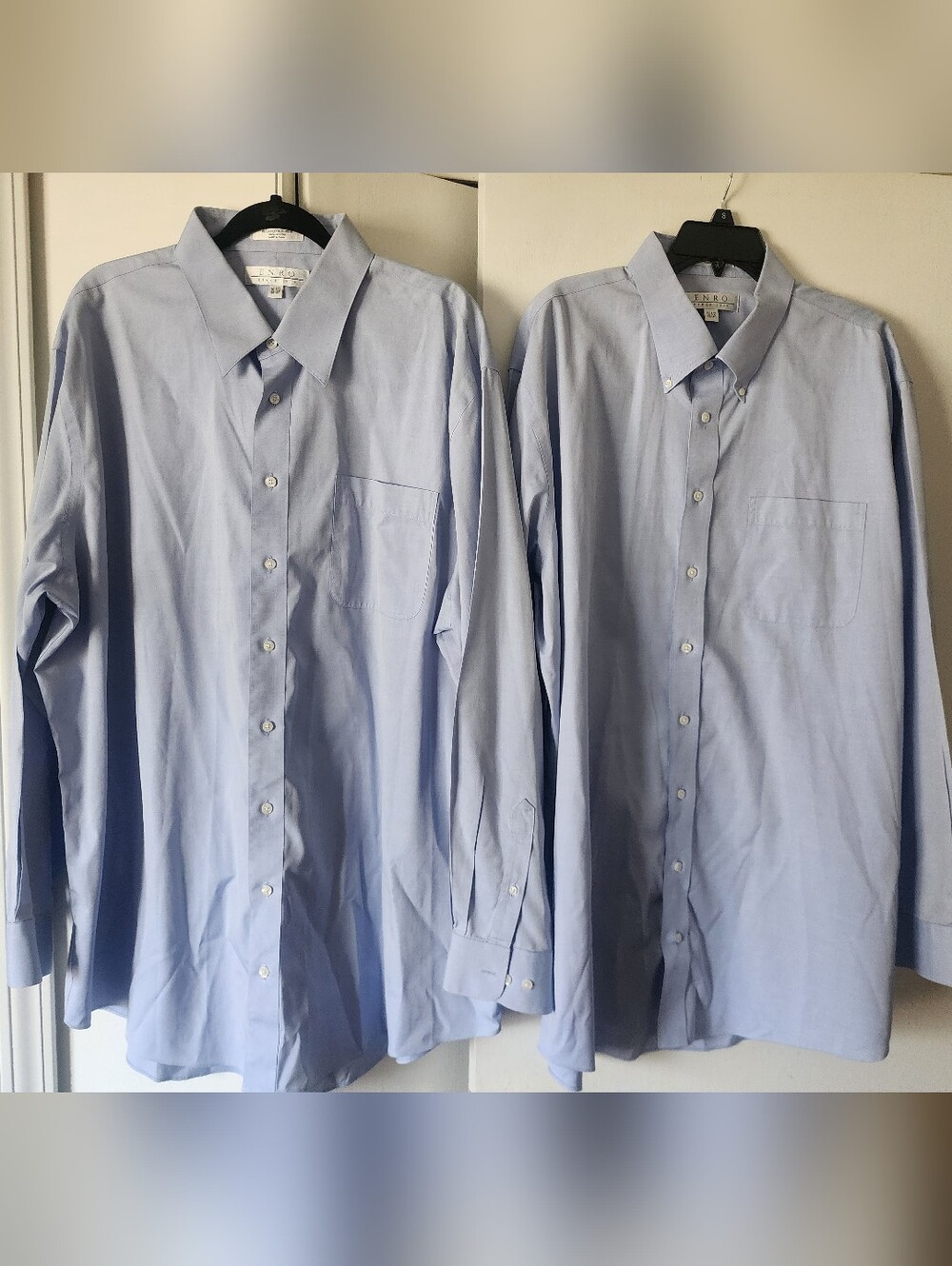 Lot Of 2 Enro 80s 2 Ply Non Iron Light Blue Men's Dress Shirt Long Sleeve 18 1/2